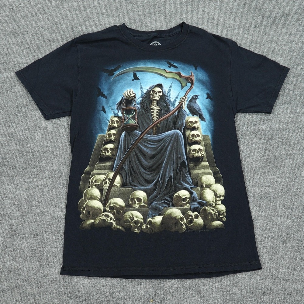 Grim Reaper Shirt Mens Small Black Short Sleeve Graphic Crew Neck Tagless A1